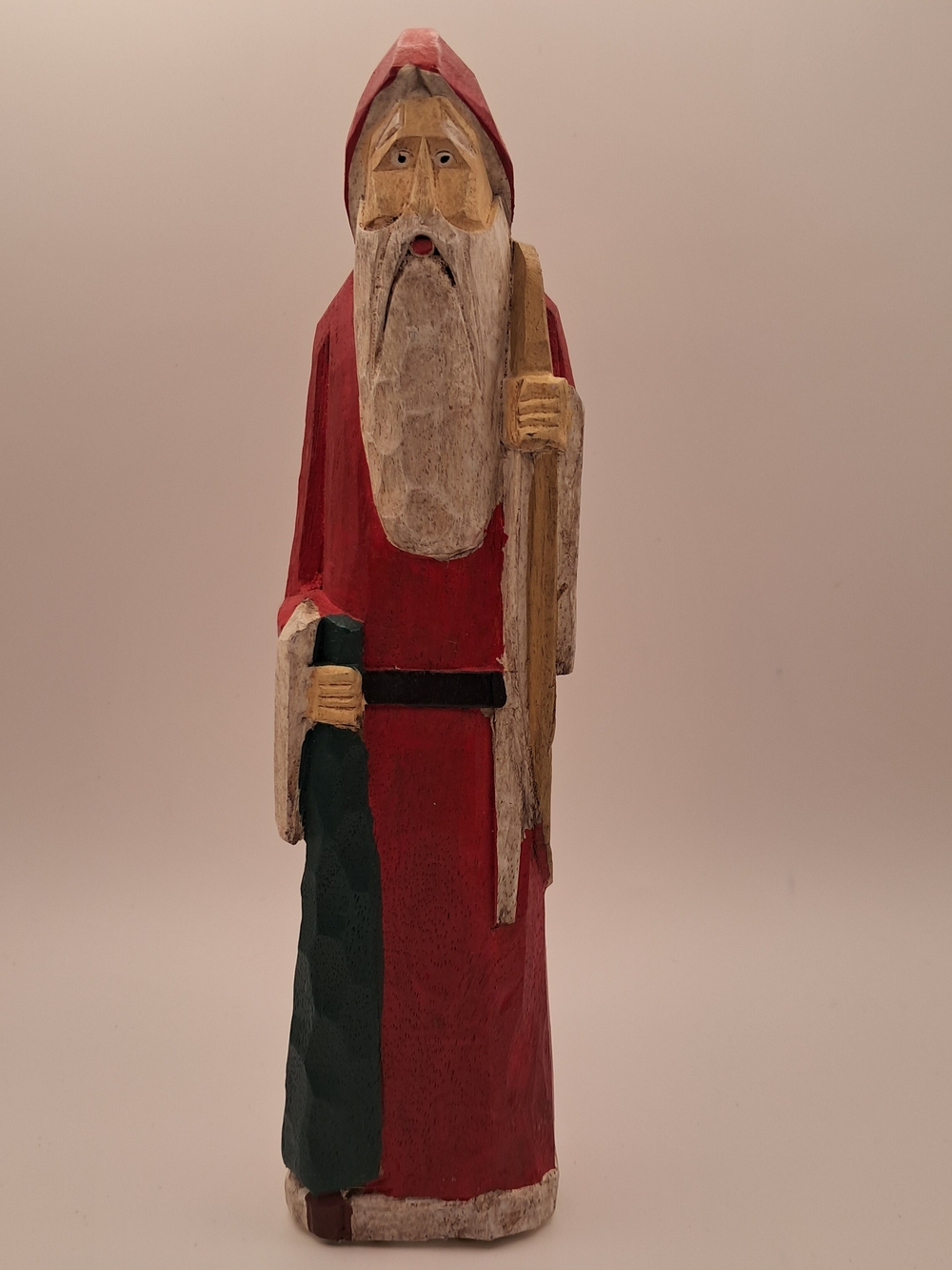 Hand-Carved Red Santa Figurine Holiday Decor
